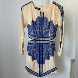 Blue lace detail mini dress